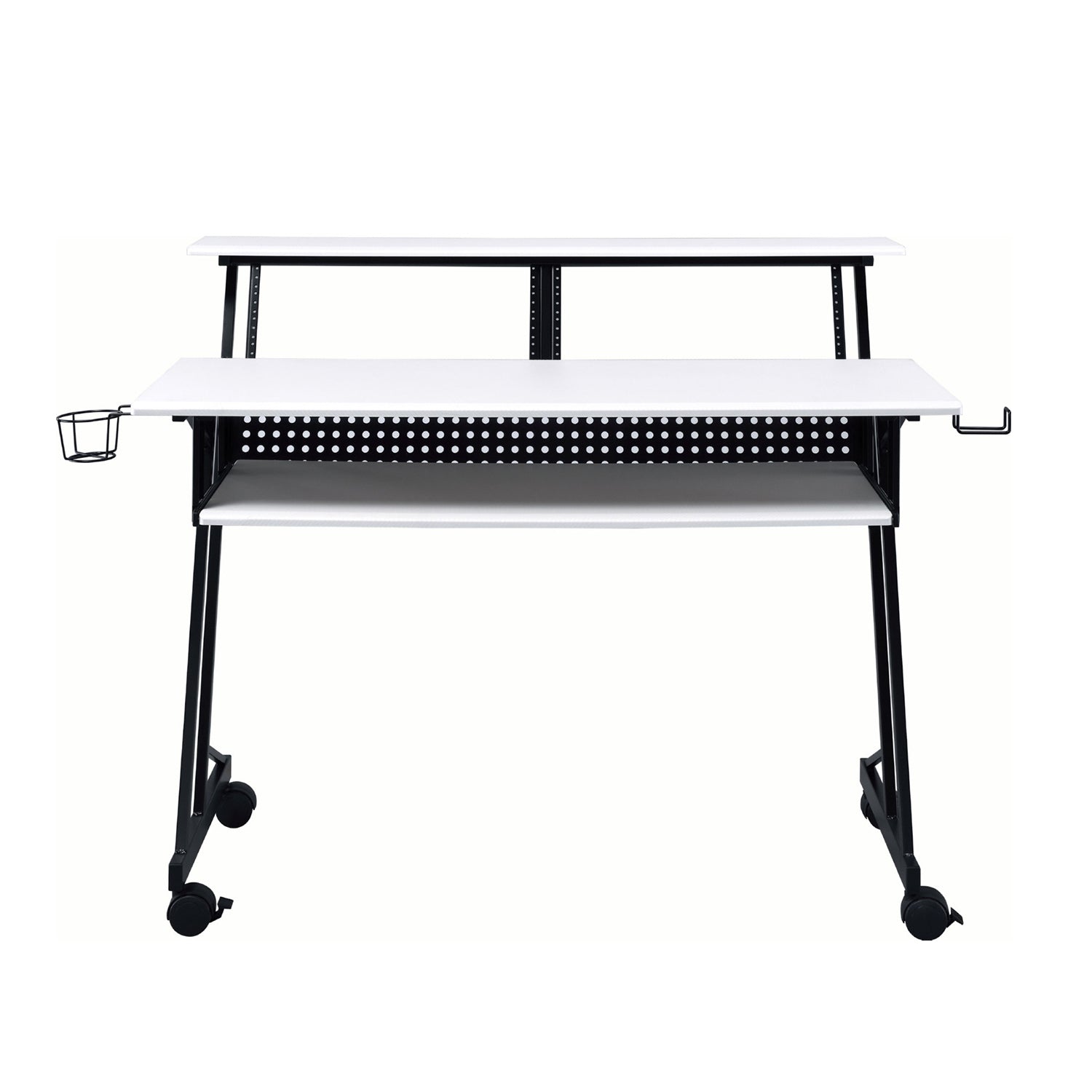 Music Recording Studio Desk with Keyboard Tray, White and Black