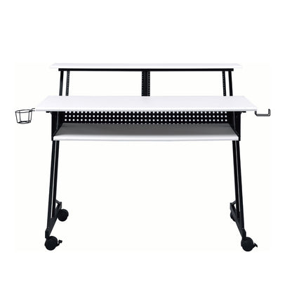 Music Recording Studio Desk with Keyboard Tray, White and Black