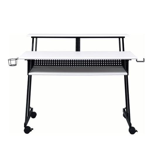 Music Recording Studio Desk with Keyboard Tray, White and Black
