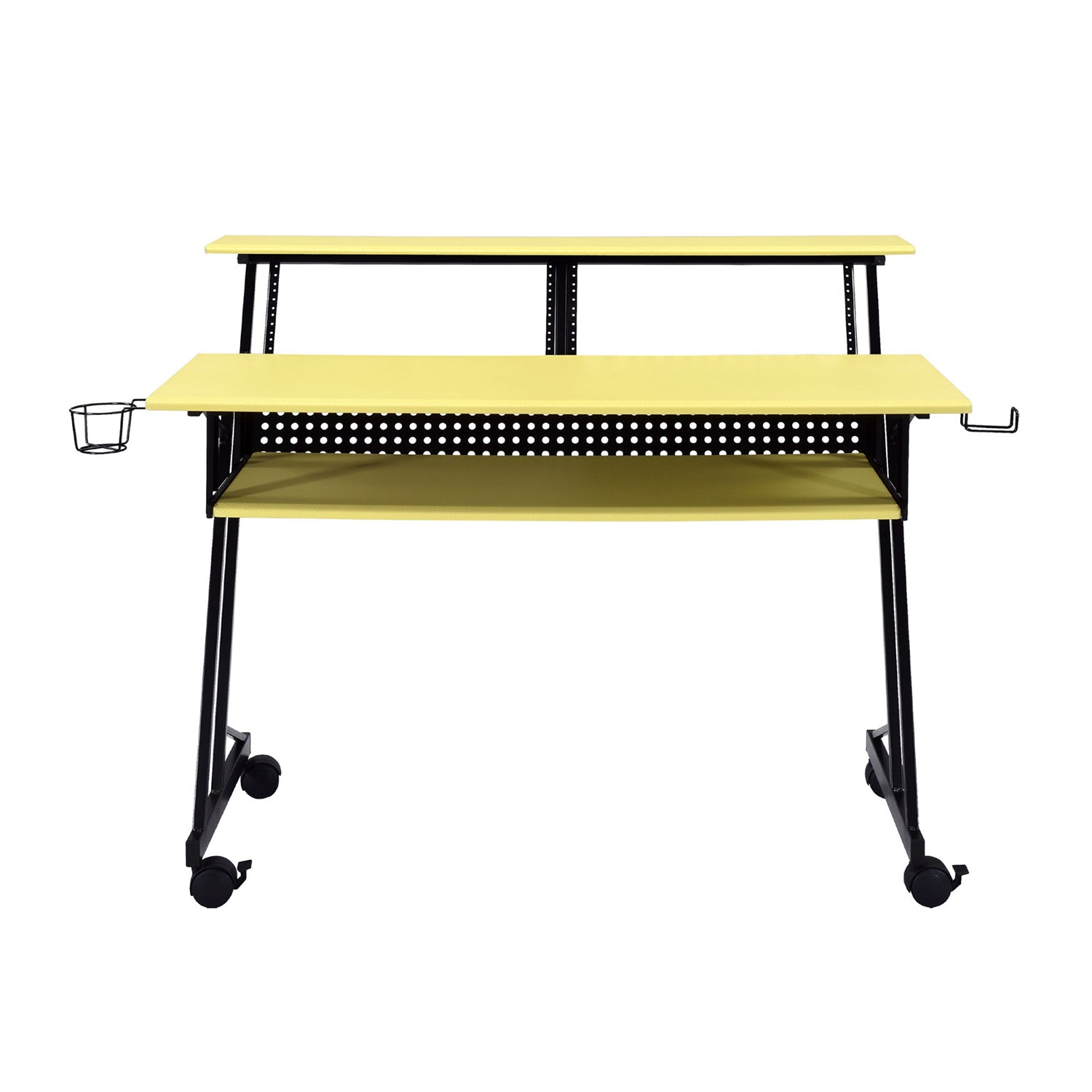 Music Recording Studio Desk with Keyboard Tray, Yellow and Black
