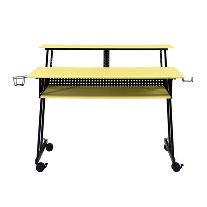 Music Recording Studio Desk with Keyboard Tray, Yellow and Black