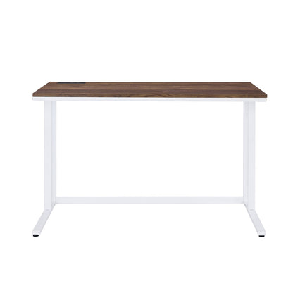 Rectangular Writing Desk with USB Port and Plug, Walnut and White