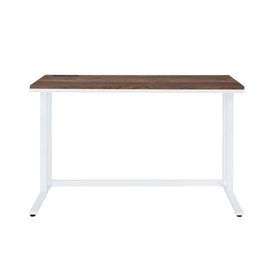 Rectangular Writing Desk with USB Port and Plug, Walnut and White