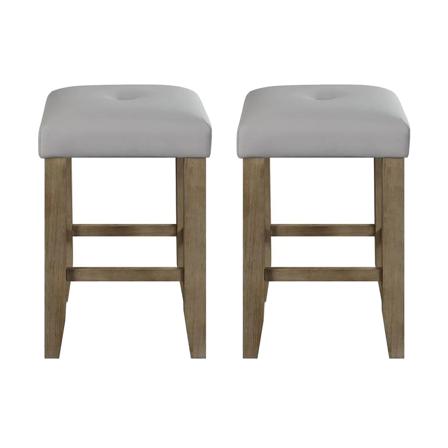 Set of 2 PU Leather Upholstered Counter Height Stools, Gray and Oak