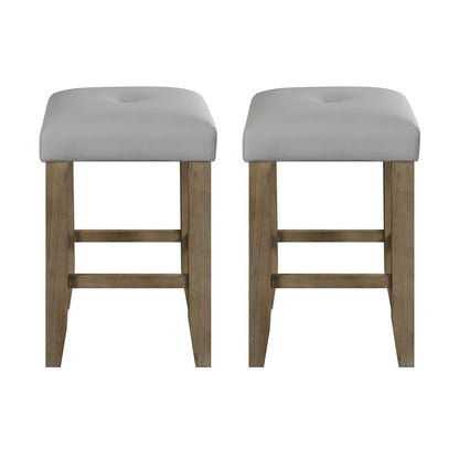 Set of 2 PU Leather Upholstered Counter Height Stools, Gray and Oak