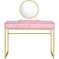 2 Drawers Vanity Desk with Mirror and Jewelry Tray, Pink and Gold