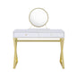 Rectangular Vanity Desk with Mirror and Jewelry Tray, White and Gold