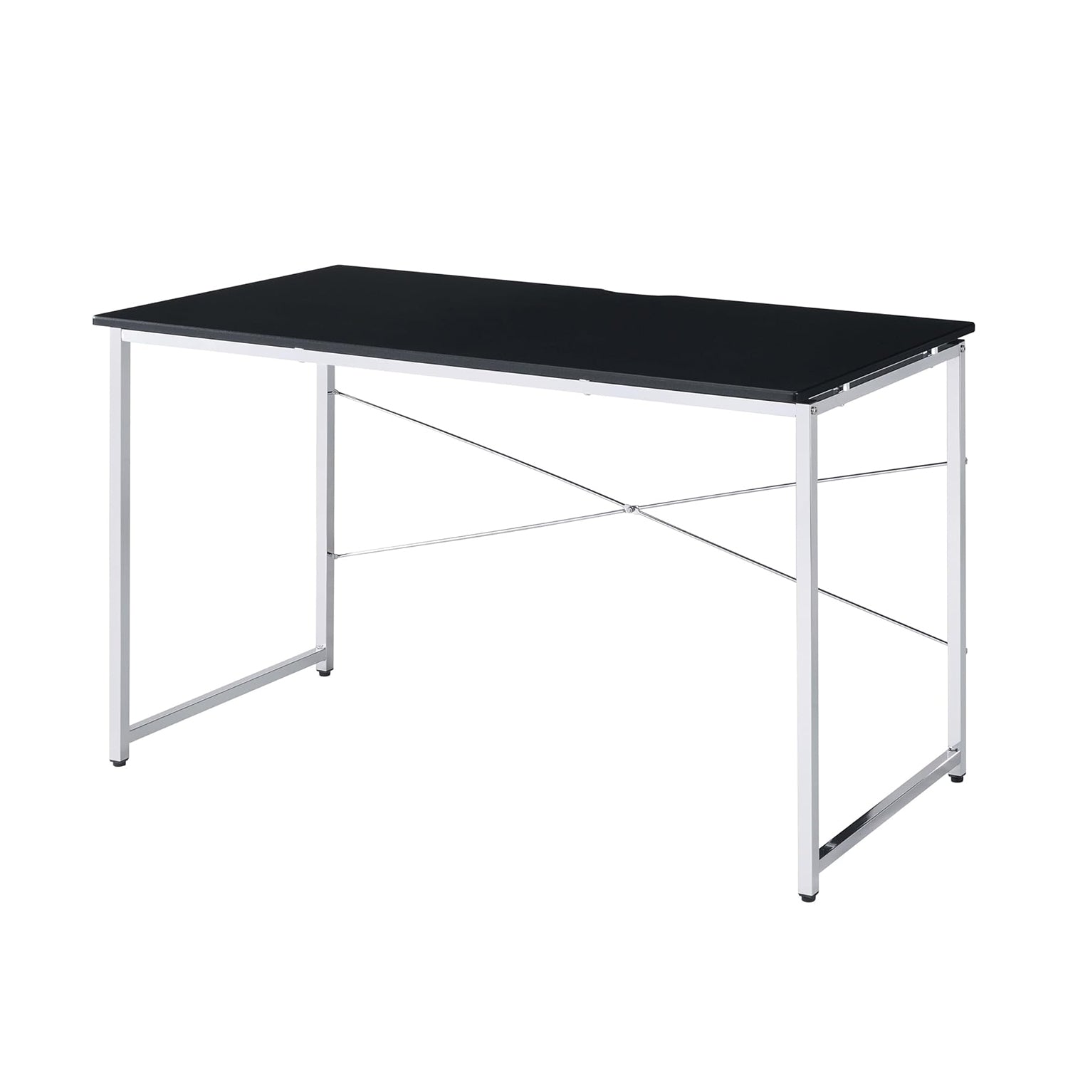Rectangular Desk with Metal Frame, Black and Chrome