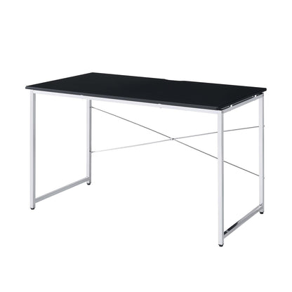 Rectangular Desk with Metal Frame, Black and Chrome
