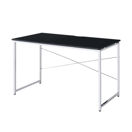 Rectangular Desk with Metal Frame, Black and Chrome