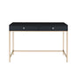 Rectangular Writing Desk with 2 Drawers, Black High Gloss and Gold