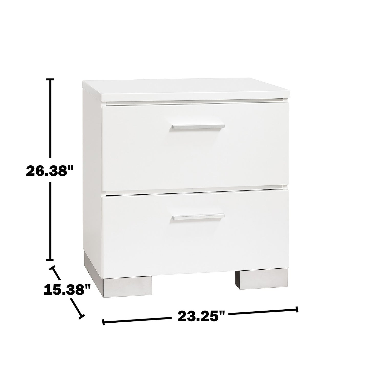 Glossy White Nightstand with 2 Drawers & USB