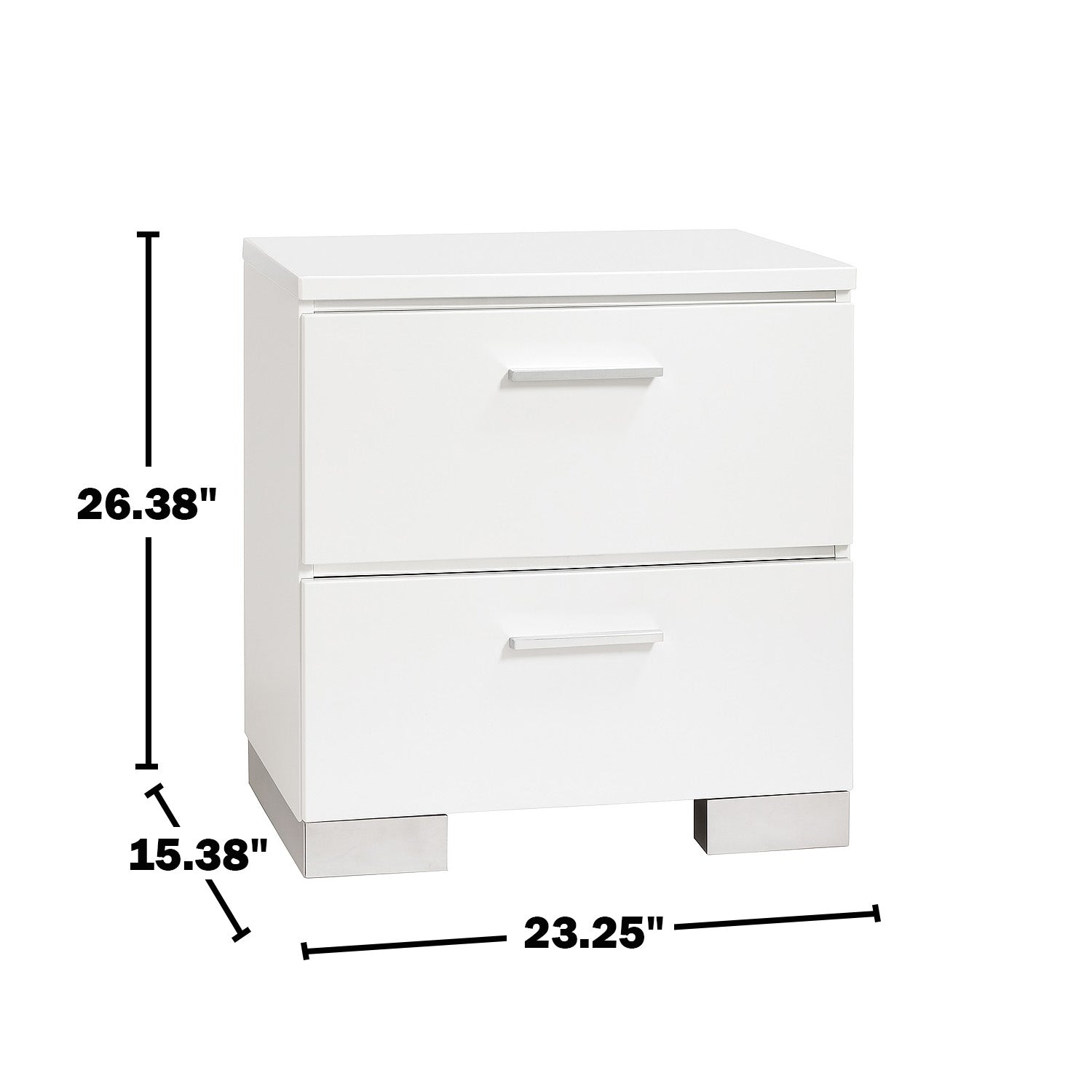 Glossy White Nightstand with 2 Drawers & USB