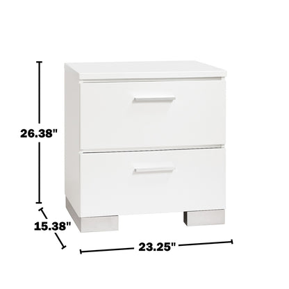 Glossy White Nightstand with 2 Drawers & USB