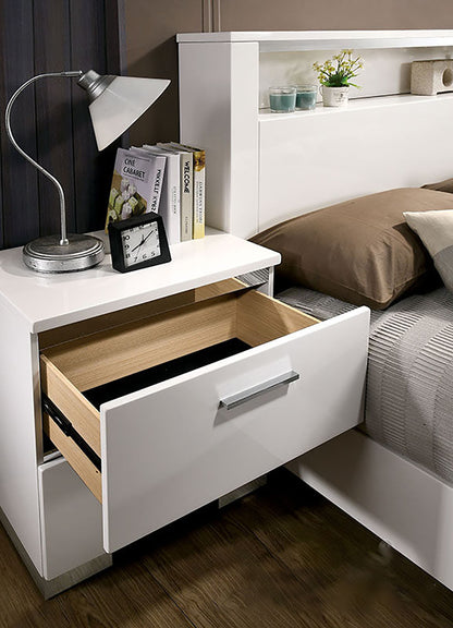 Glossy White Nightstand with 2 Drawers & USB