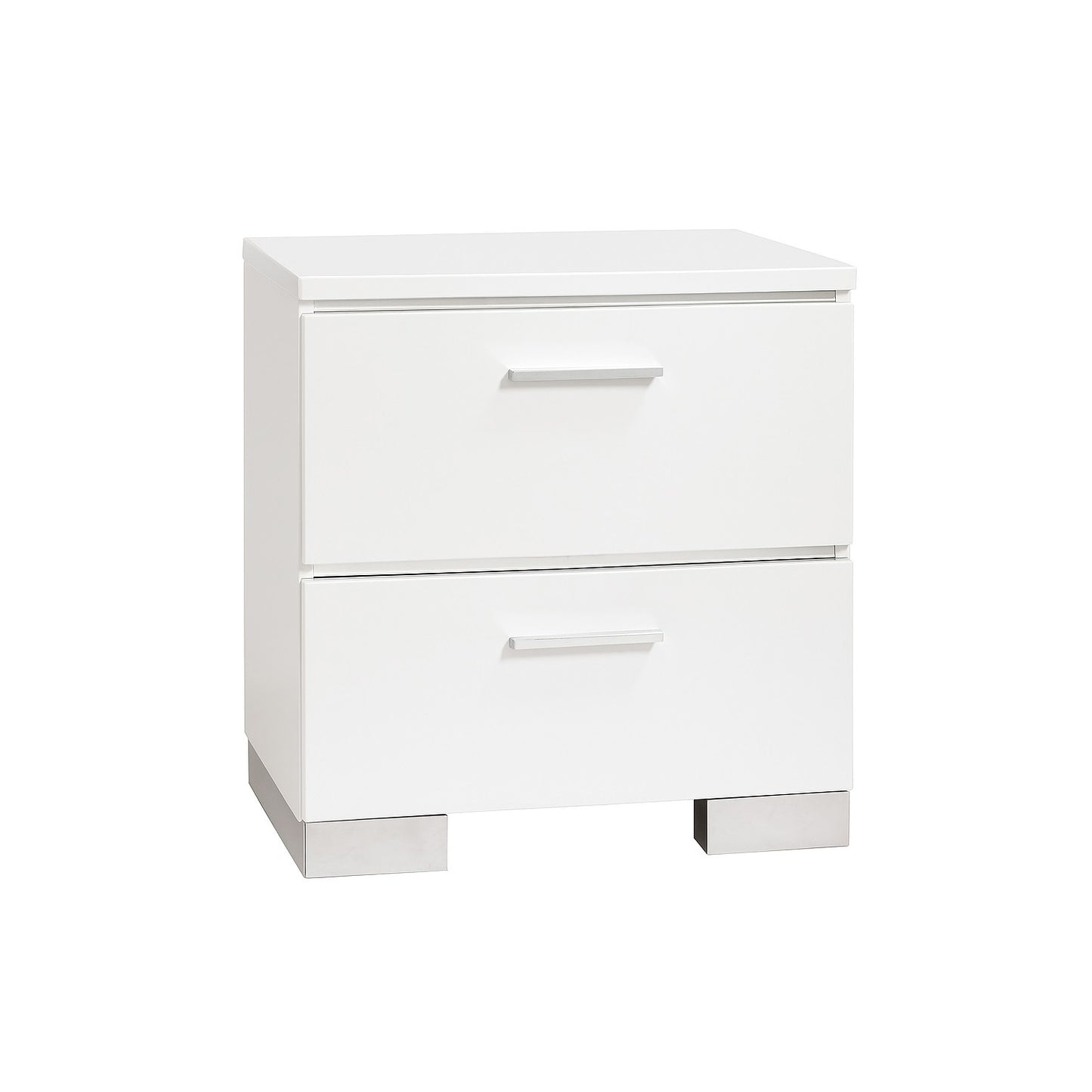 White Nightstand with USB Charger and Chrome-Finished Legs