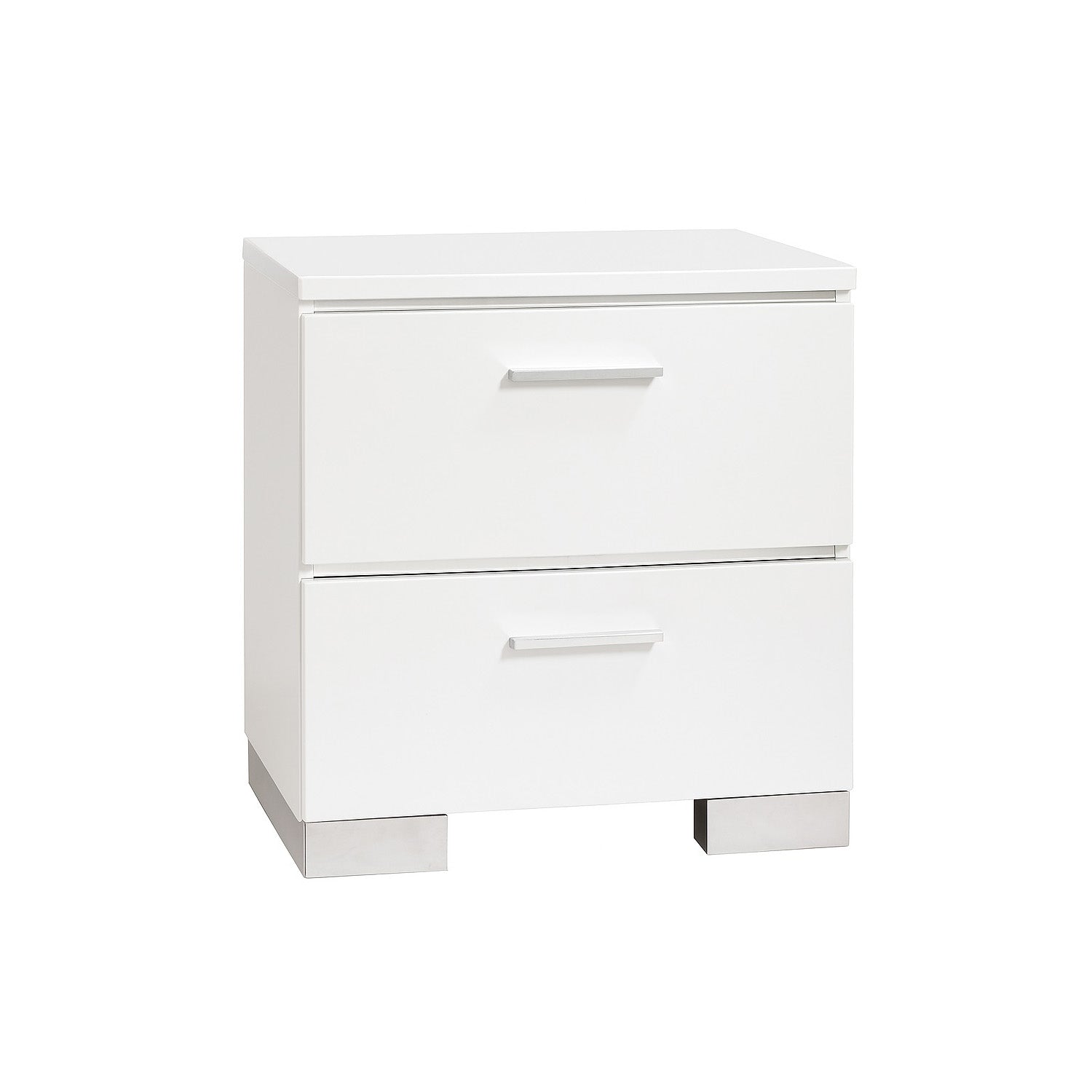White Nightstand with USB Charger and Chrome-Finished Legs