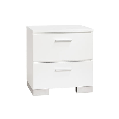 White Nightstand with USB Charger and Chrome-Finished Legs