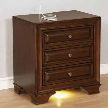 Brown Solid Wood Nightstand with 3 Drawers