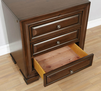 Brown Solid Wood Nightstand with 3 Drawers