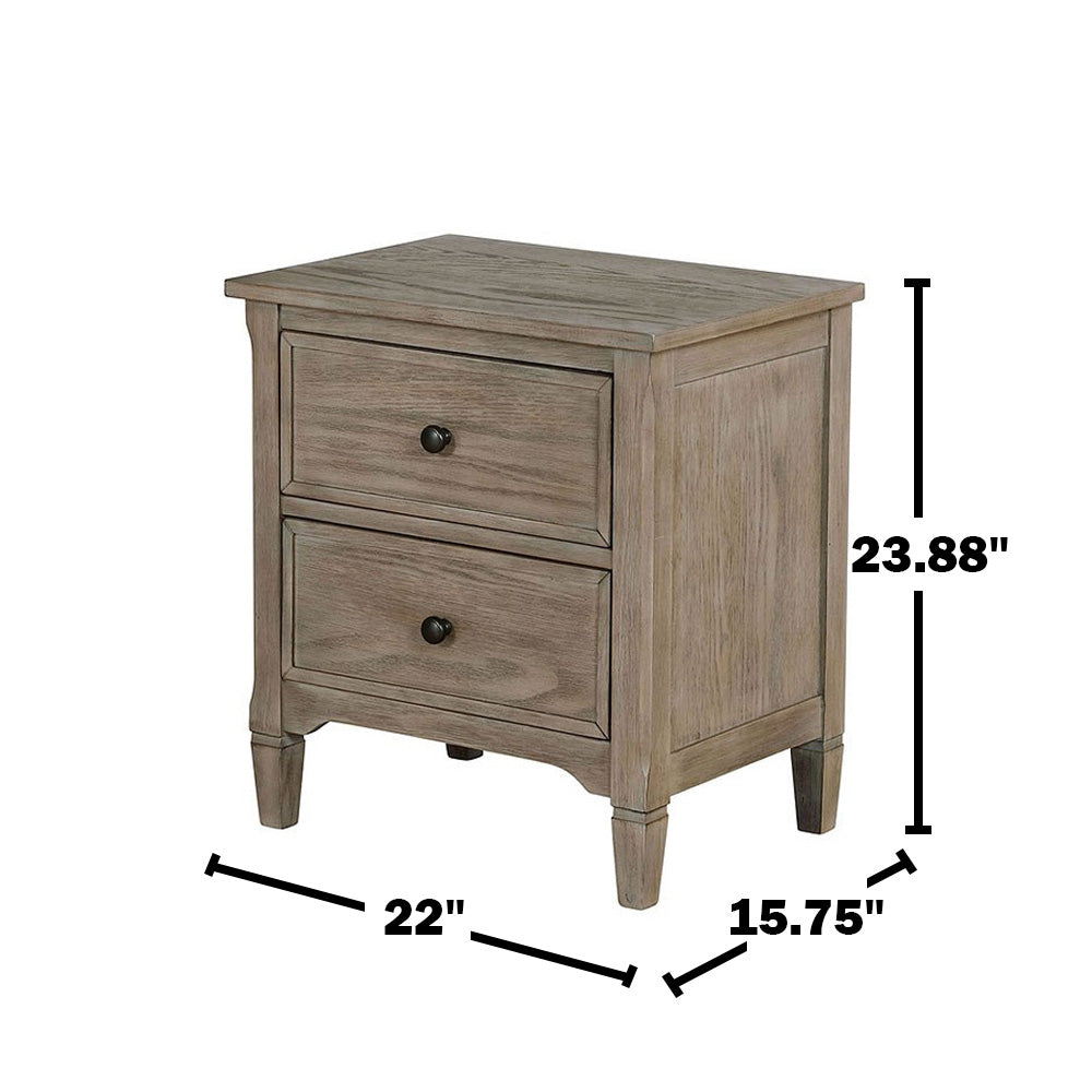 Warm Grey 2-Drawer Nightstand - Solid Wood MDF for Bedroom