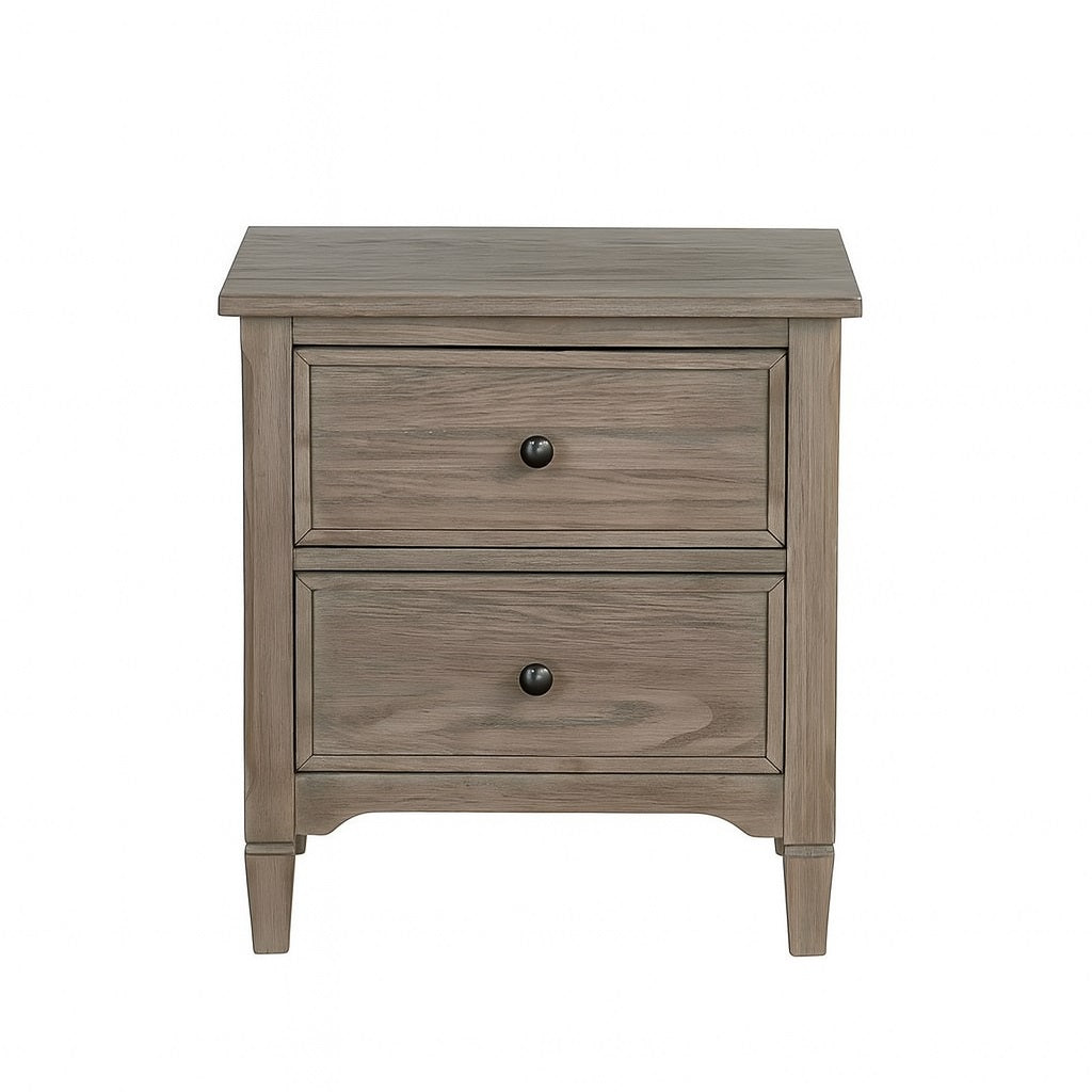 Warm Grey 2-Drawer Nightstand - Solid Wood MDF for Bedroom