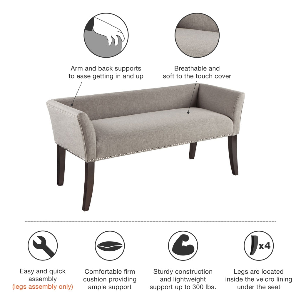 Grey Polyester Accent Bench - Low Back