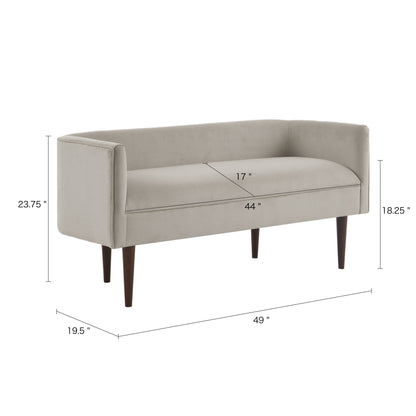 Cream Velvet Accent Bench - 19.5" W x 49" D x 23.75" H