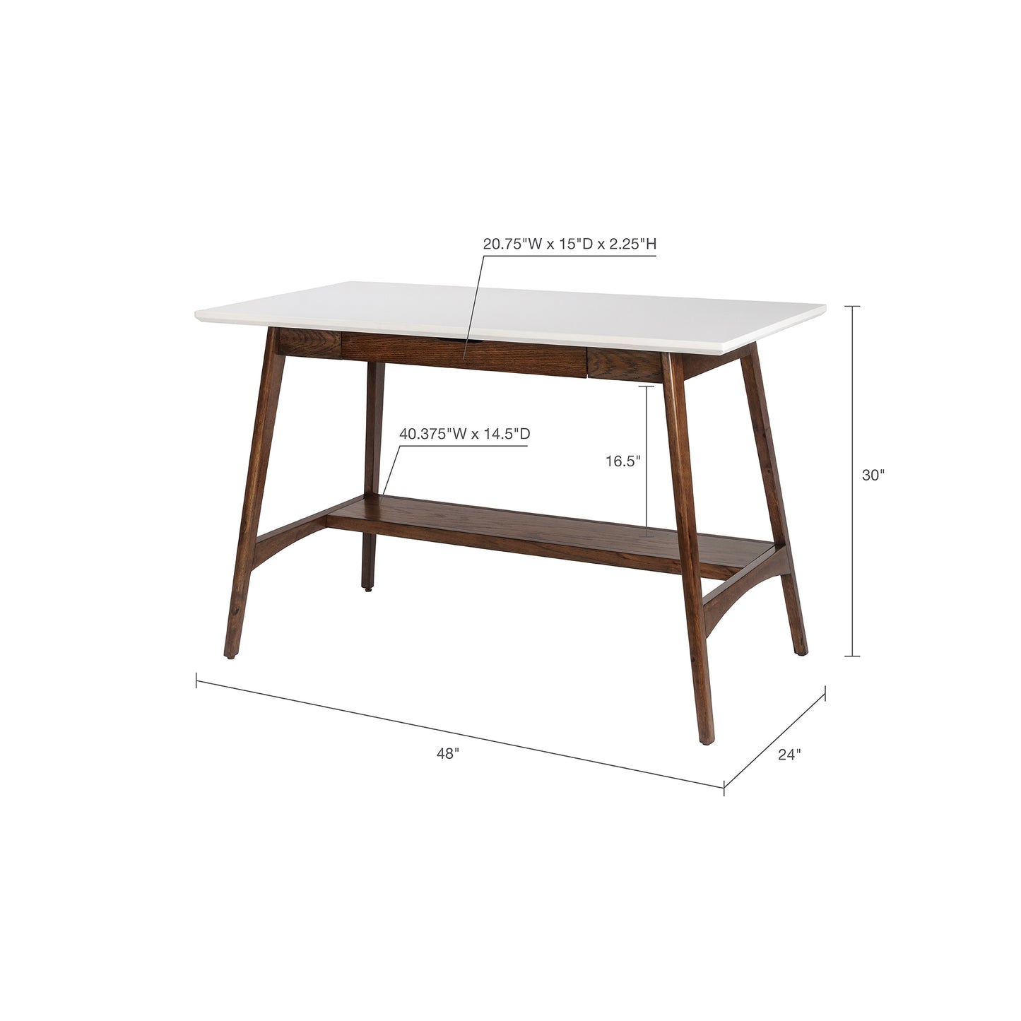 Off-White+Pecan Wood Desk with Storage Shelf for Home Office