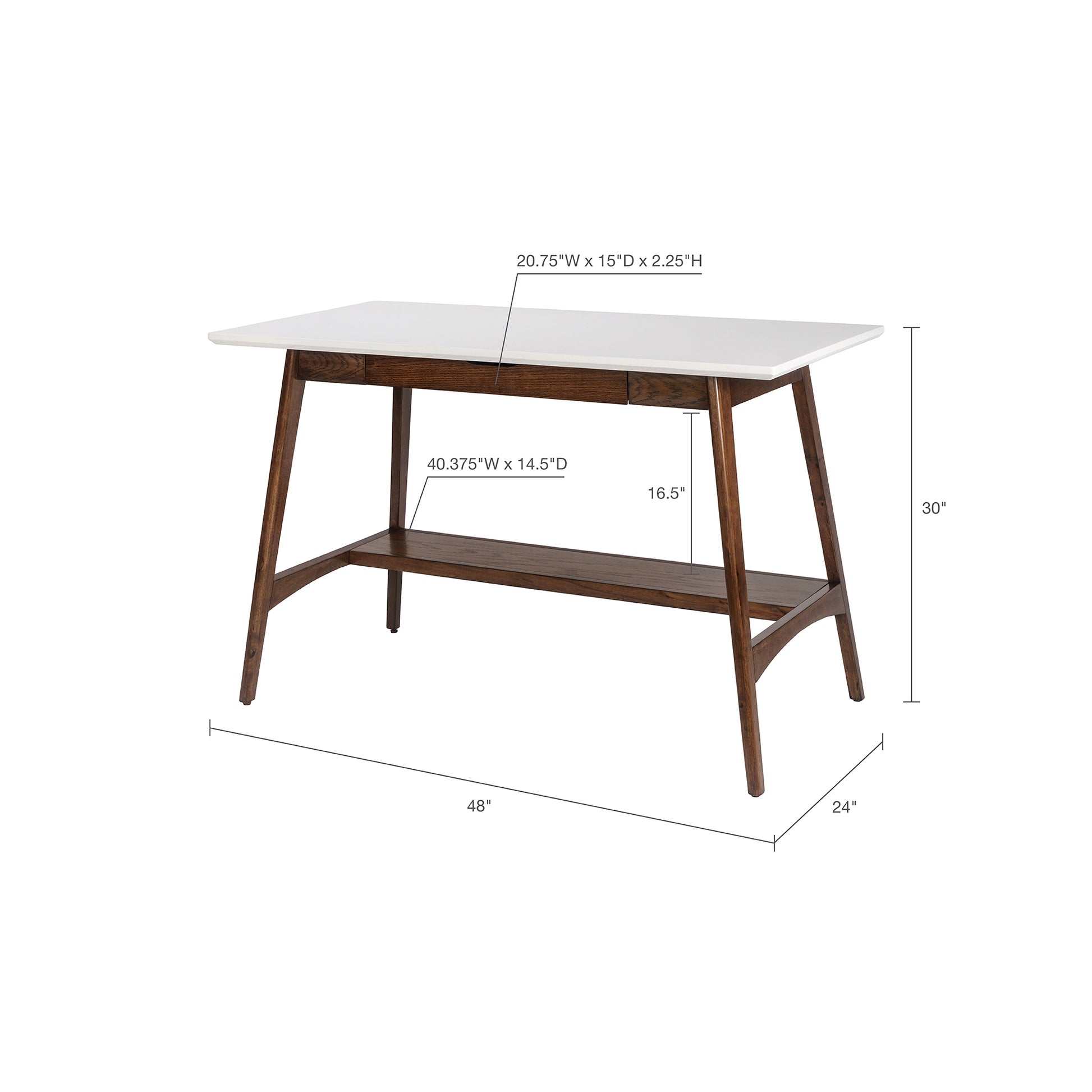 Off-White+Pecan Wood Desk with Storage Shelf for Home Office