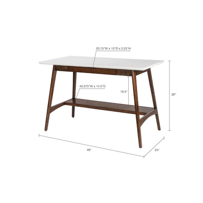 Off-White+Pecan Wood Desk with Storage Shelf for Home Office