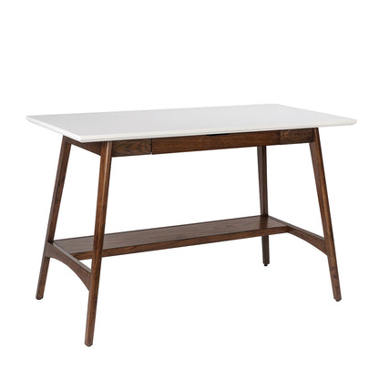 Off-White+Pecan Wood Desk with Storage Shelf for Home Office