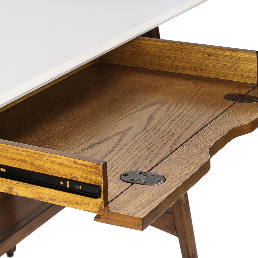 Off-White+Pecan Wood Desk with Storage Shelf for Home Office
