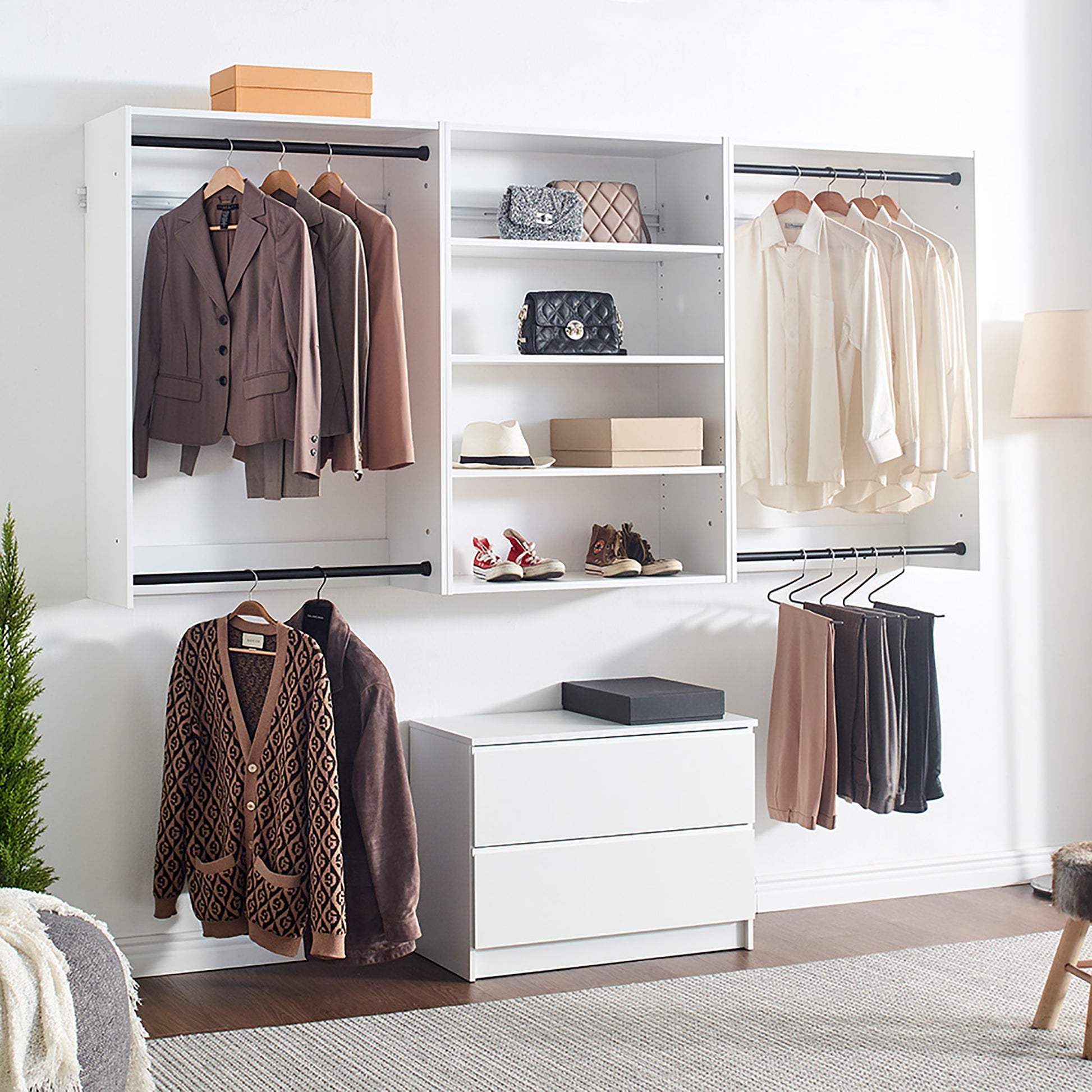 Devi White Wall Mounted Wood Closet System