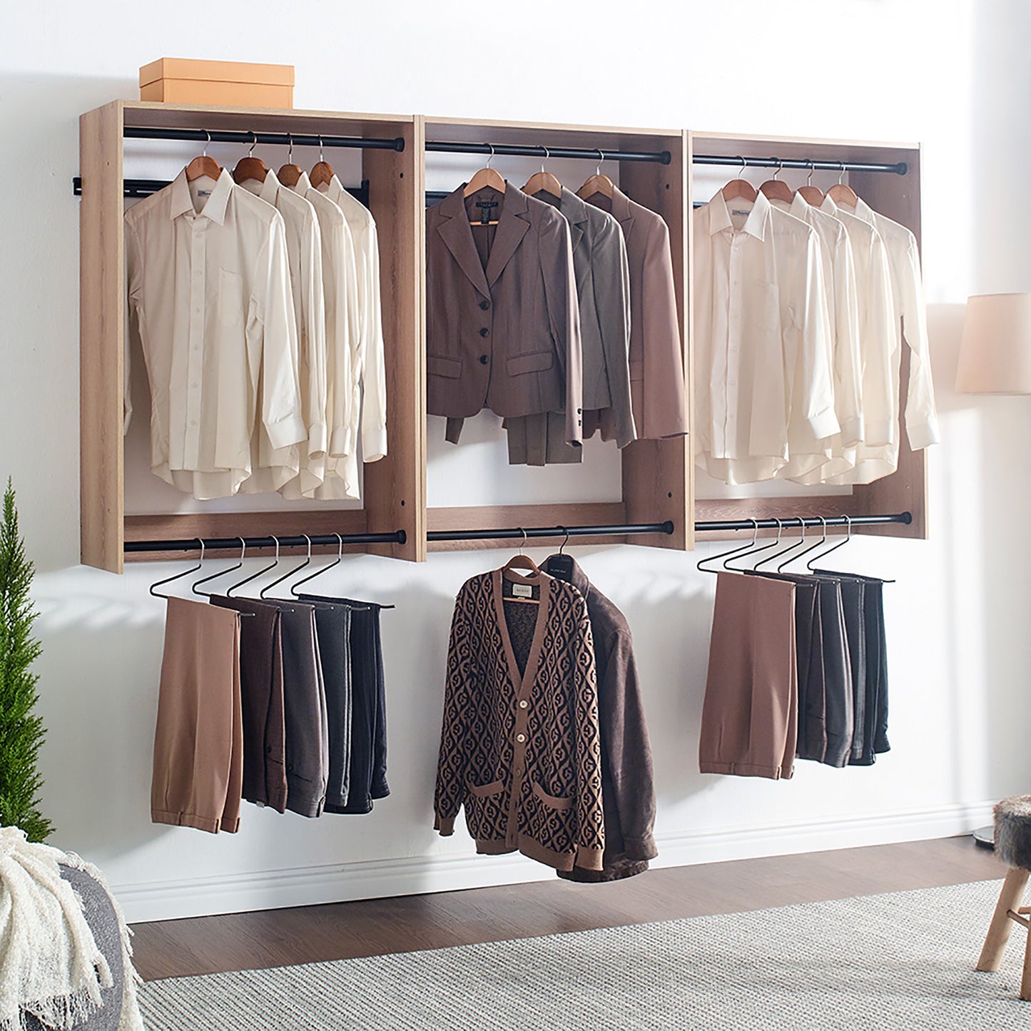 Devi Oak Wall Mounted Wood Closet System