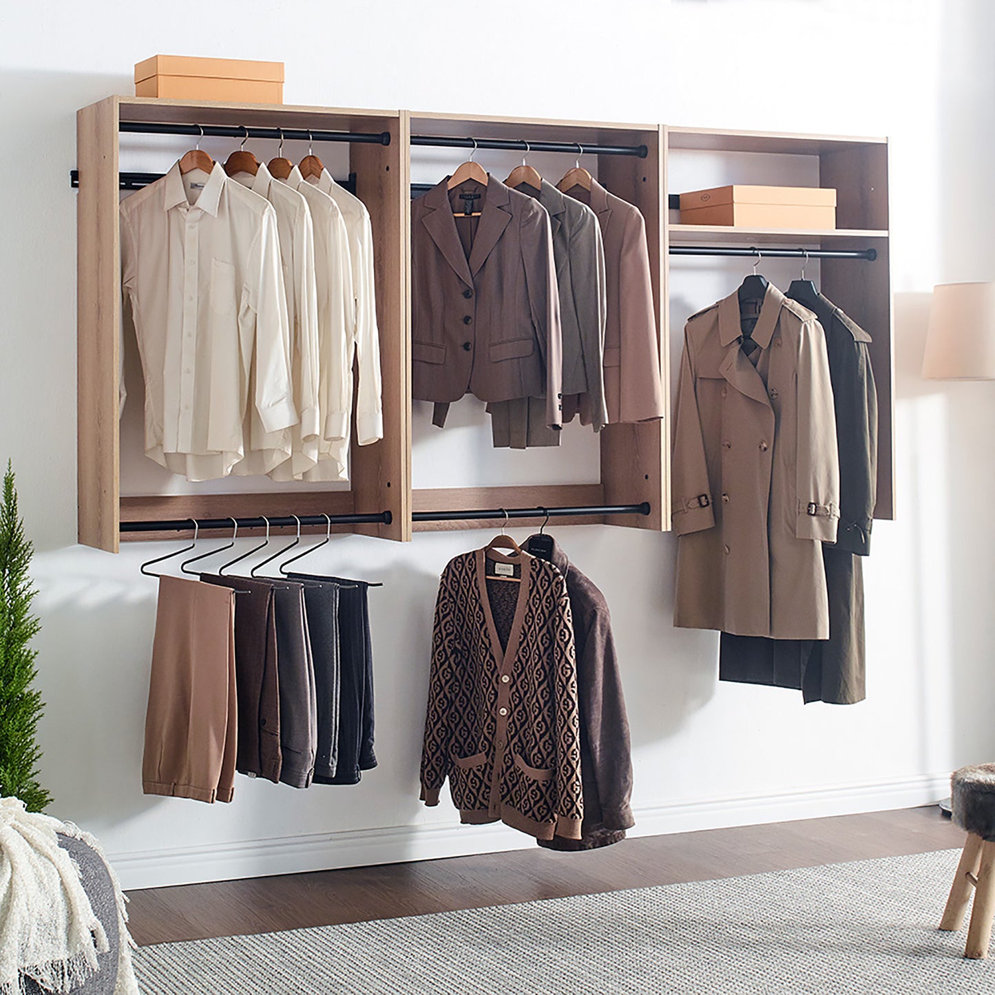 Devi Oak Wall Mounted Wood Closet System
