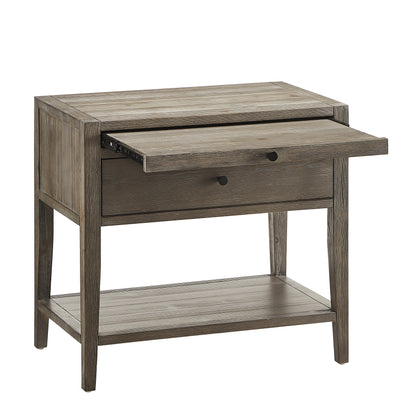 Gray Wood Nightstand with One Drawer - Farmhouse Style