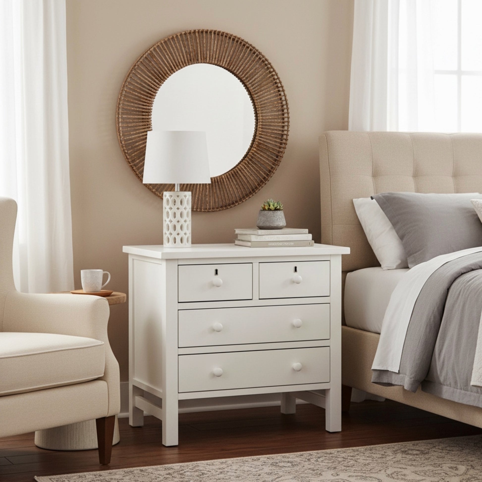 Georgina 4-drawer Storage Nightstand - Antique White