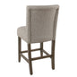 Fabric Upholstered Wooden Counter Stool with Striking Nail head Trims, Gray and Brown