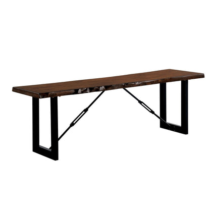 Rectangular Metal Frame Bench with Wooden Seat, Black and Brown