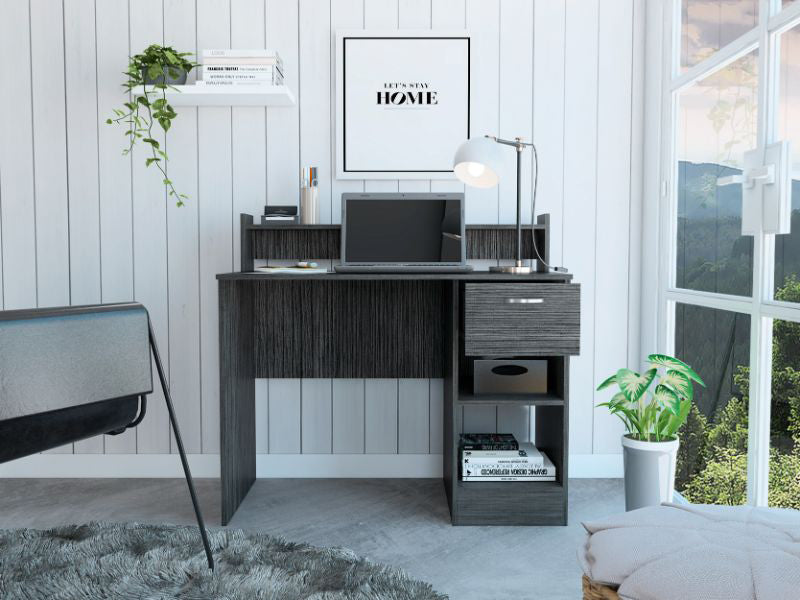 Smoke Grey Writing Desk - 2 Shelf & 1 Drawer
