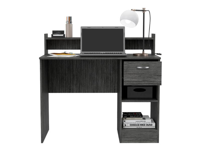 Smoke Grey Writing Desk - 2 Shelf & 1 Drawer