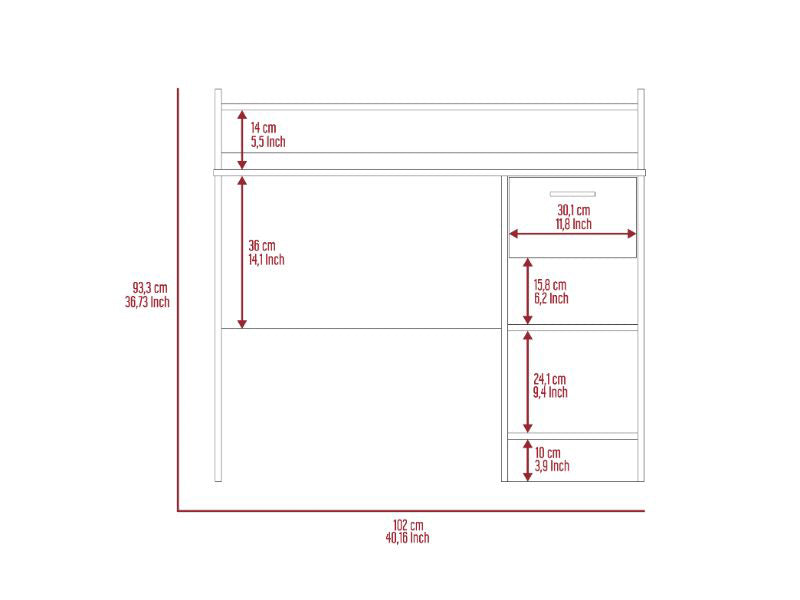 Smoke Grey Writing Desk - 2 Shelf & 1 Drawer