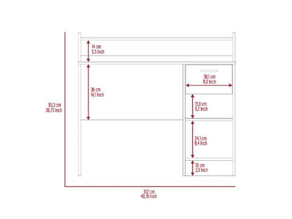Smoke Grey Writing Desk - 2 Shelf & 1 Drawer