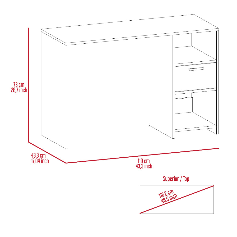 Oak Writing Desk with 1 Drawer - Home Office Storage