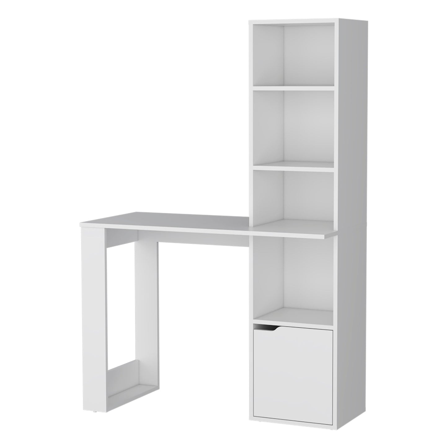 White Engineered Wood Workspace Desk with Integrated Bookcase Storage