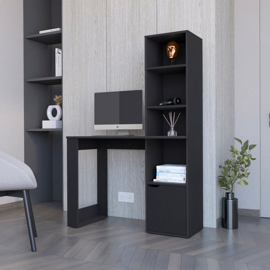 Computer Desk with 4-Tier Bookcase and 1-Door Cabinet Wenge