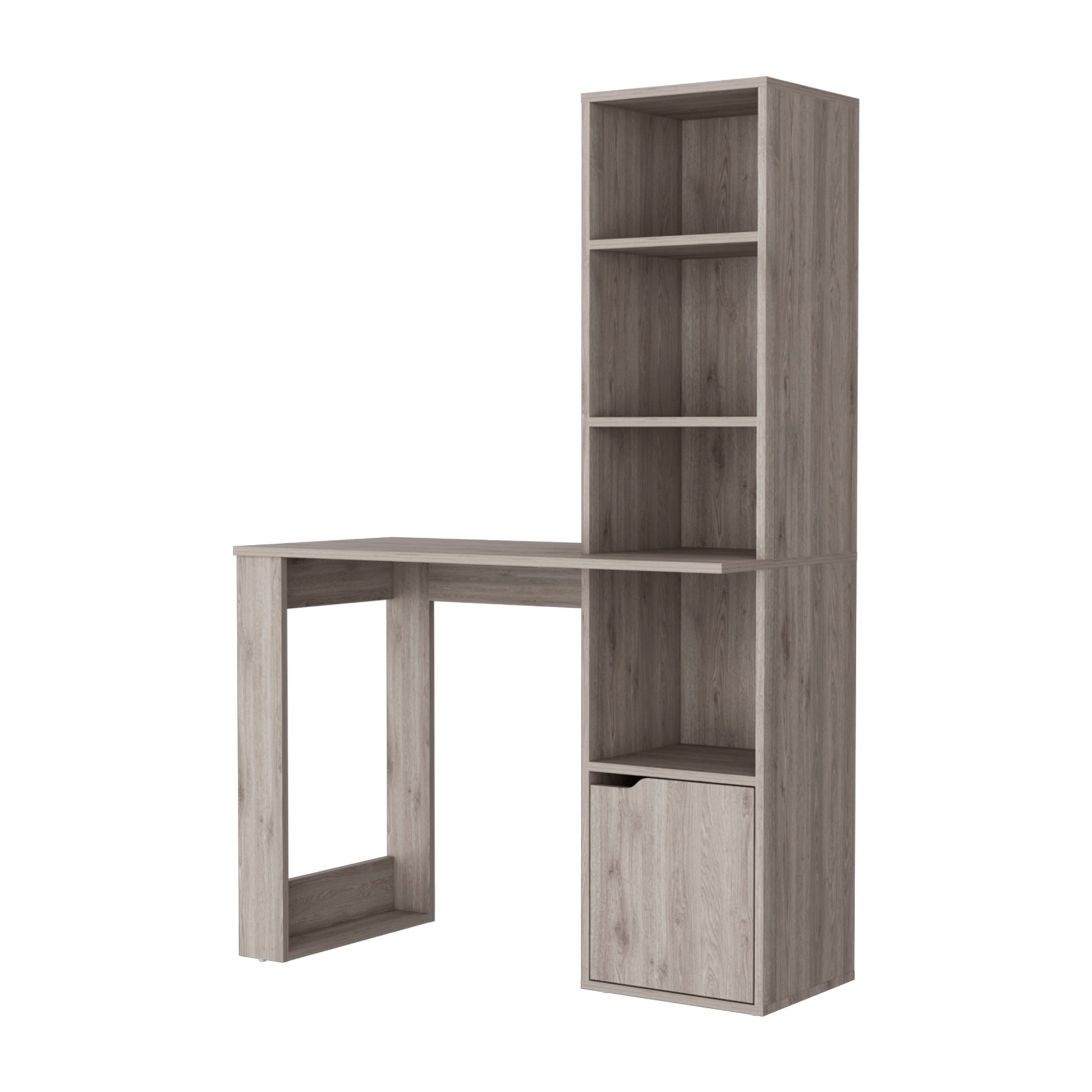 Gray Computer Desk with Bookcase & Storage for Home Office