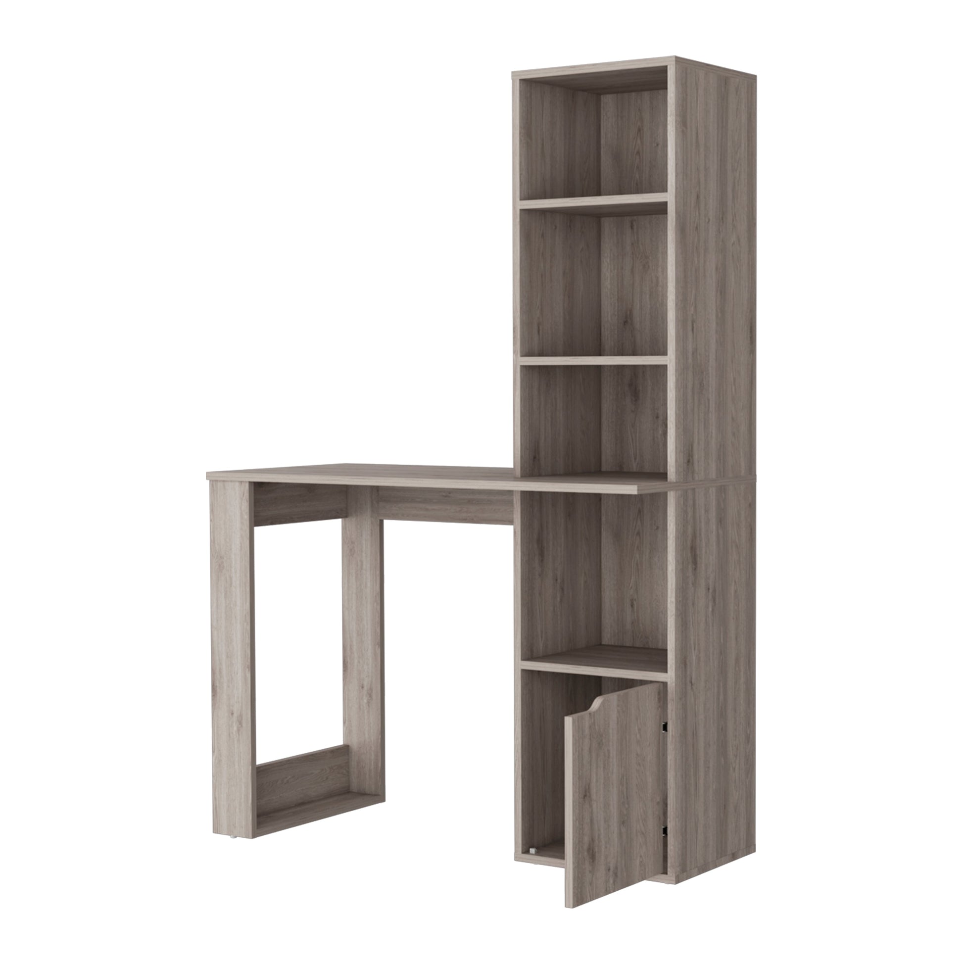 Gray Computer Desk with Bookcase & Storage for Home Office