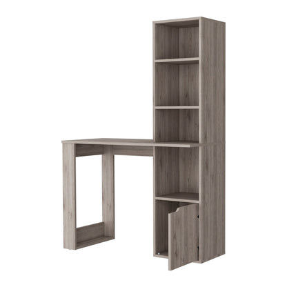 Gray Computer Desk with Bookcase & Storage for Home Office